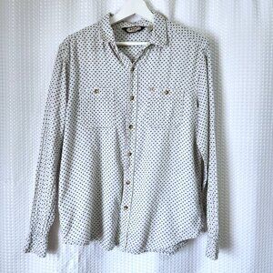 Salt Valley Mens Button Up Shirt Medium White Blue Cross Stitch Geometric Cotton